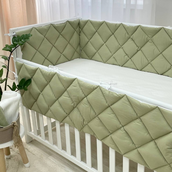 Protectie laterata patut bebe din 4 piese olive (3)